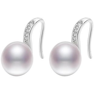 黛米珠宝 知音9-10mm白色淡水珍珠耳环女S925银高跟鞋耳钉-配证书