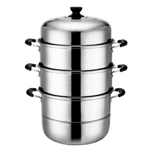 蒸锅不锈钢三层四层汤锅特厚超加高蒸笼屉28-40CM大蒸锅特高特大