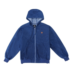 Converse匡威男子夹克春新品连帽后背印花宽松牛仔夹克MCJ411-UHA