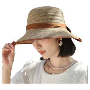 帽子春夏女款百搭织带蝴蝶结草帽女夏季户外旅游沙滩帽防晒遮阳帽