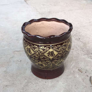 中大特大号荷口古铜福字缸形散尾葵绿萝发财树特大号高筒陶瓷花盆