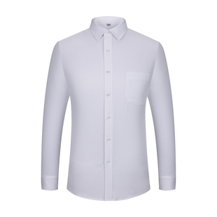 职定100%棉80支DP成衣免烫衬衫男士白色商务正装抗皱通勤口袋衬衣