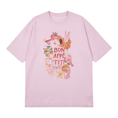 40支精纺棉插画印花短袖T恤上衣