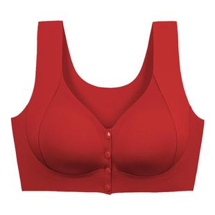 染岸本命年红色中老年妈妈前扣内衣背心式妇女老人专用文胸罩套装