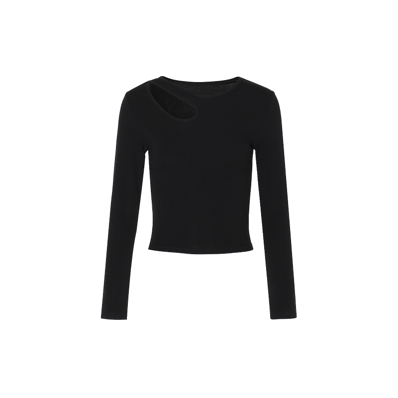 FIVE PLUS长袖T恤女通勤上衣修身镂空设计感女冬装百搭显瘦打底衫