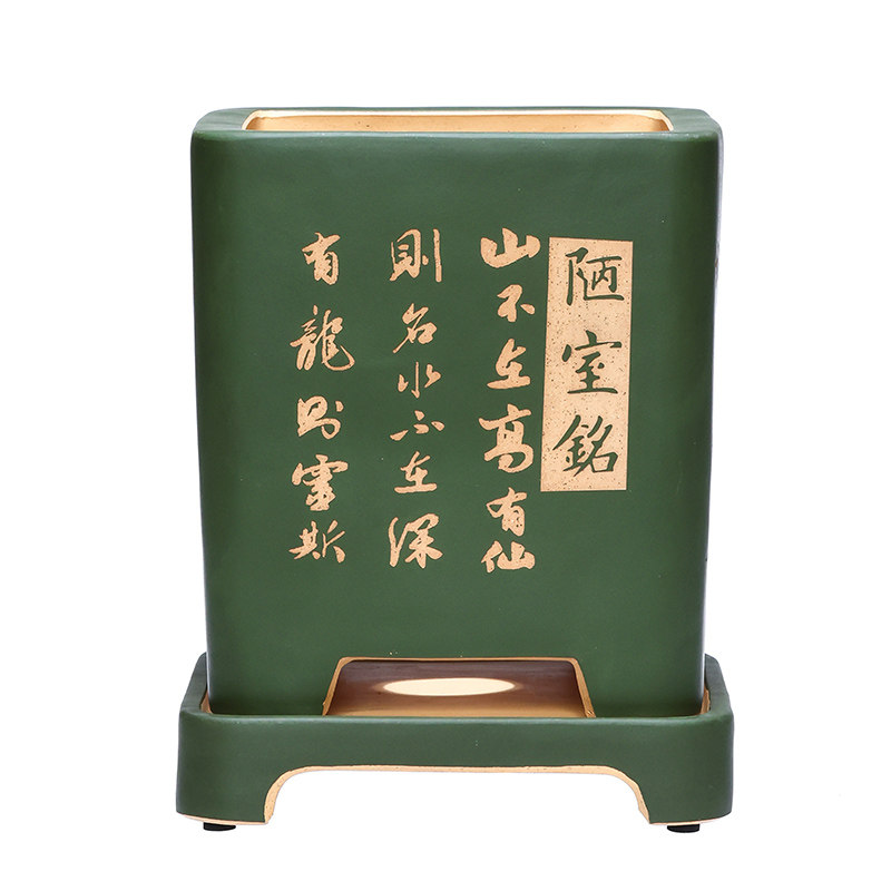 紫砂段泥四方手工刻绘透气兰花盆