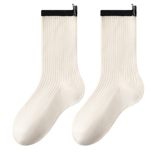 黑色条纹袜子女中筒秋冬季ins潮2025新款爆款无骨堆堆袜长袜女士