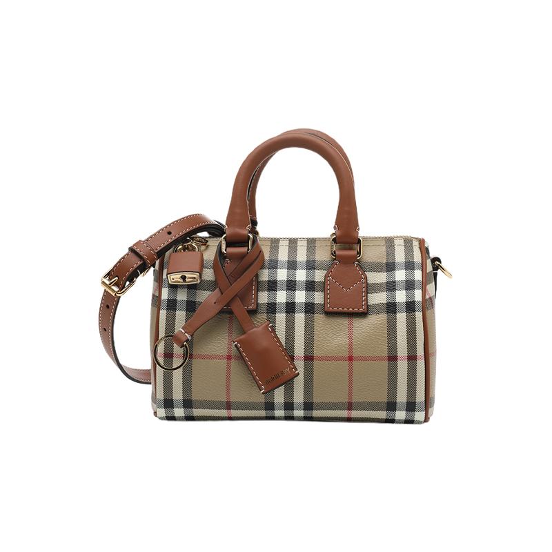 【自营】BURBERRY/博柏利女士格纹迷你号手提单肩斜挎包波士顿包