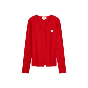 【正肩罗纹】CK Jeans26秋新款女士优雅通勤经典绣标圆领开衫T恤
