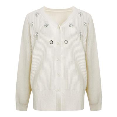 NAZ那子大码冬季新款V领立体花朵针织开衫胖mm安迪绒气质显瘦上衣