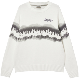 杰克琼斯男装2025年秋季新款水墨扎染印花针织衫纯棉刺绣毛衣字母