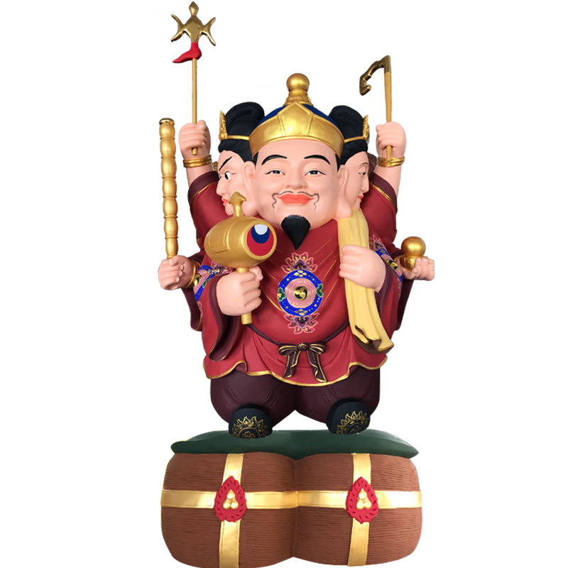 佛堂家用木雕三面大黑天财神像摆件实木大黑神佛像 圣造