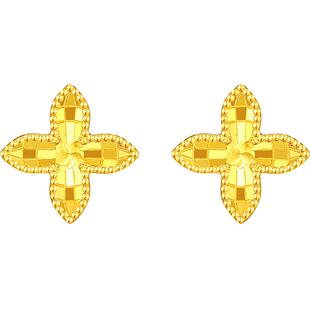 潮宏基高光金足金耳钉黄金四叶草耳饰镜面金女 计价生日礼物