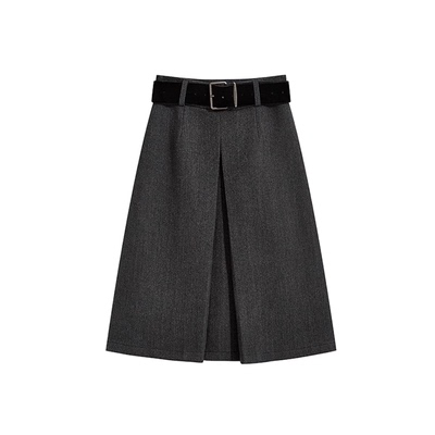 秋冬季加厚毛呢压褶半身裙中裙