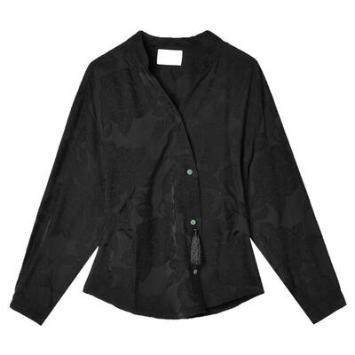 暗纹提花长袖单排扣衬衫