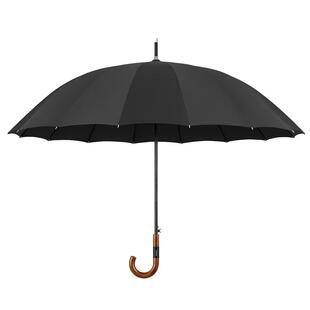 左都木把长直柄黑色雨伞超大号加固加厚抗风暴自动伞男士家用双人