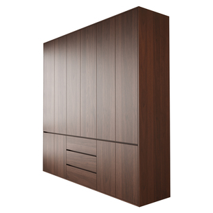 定制全实木胡桃木色中古风一柜到顶新款主卧室分段式二四六门衣柜