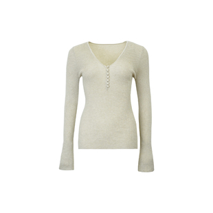 酒午港风复古2025春款新款V领针织衫修身上衣女