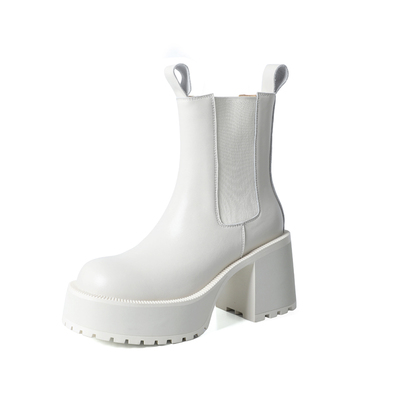 龙猫叔白色厚底高跟马丁靴女
