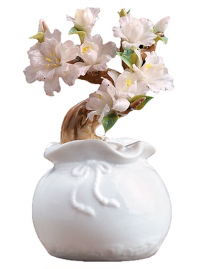 手工海棠花陶瓷花福袋小摆件礼物