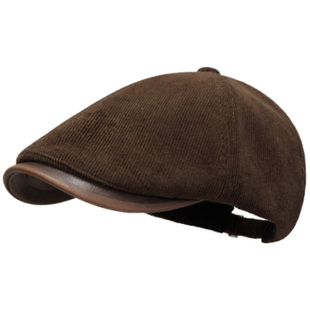 2025新款反戴前进帽女秋冬灯芯绒复古贝雷帽子大头围鸭嘴帽显脸小