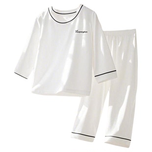 儿童莫代尔无骨家居服夏季宝宝亲子空调服男女童睡衣九分长裤套装