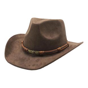 仿麂皮绒翘边西部牛仔帽男女士户外旅游帽子卷檐民族风礼帽毡帽