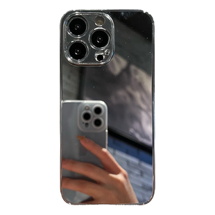 轩晴适用于iphone17pro手机壳16p电镀玻璃补妆镜子15pro镜面新款苹果14proMax全包防摔12高级13pro网红保护套