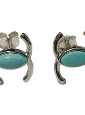 925银天然绿松石耳钉简约百搭