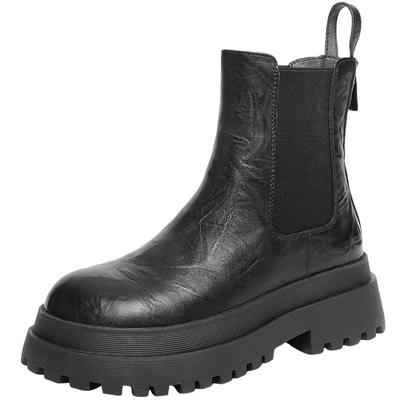 百丽女鞋子厚底增高切尔西靴冬款加绒保暖棉鞋烟筒短靴E7R1DDD5