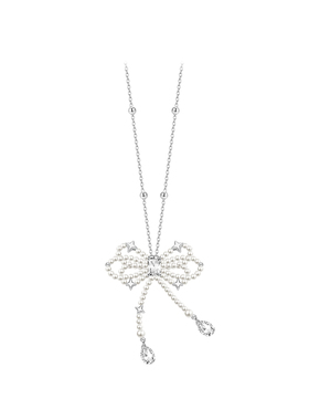 潮色绘珍珠蝴蝶结项链女