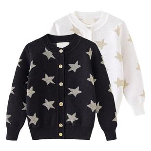 超闪金银线五角星！女童新款毛衣可爱百搭提花针织外套百搭开衫