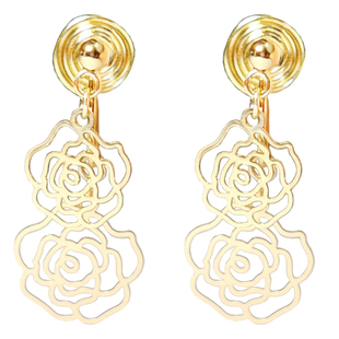 溺水小刀 小松菜奈同款后挂镂空镀金花朵耳环耳夹银针耳饰耳钉