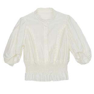 谜底衬衫短袖女2024夏季新款复古宫廷风荷叶领短款衬衣242MS0656