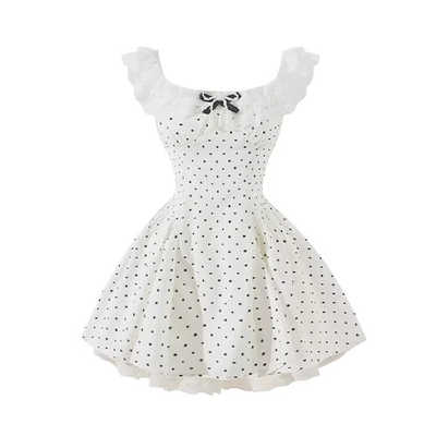 法式miu系波点收腰连衣裙