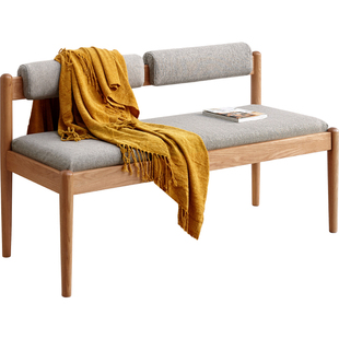 源氏木语百伦沙实木长条凳简约橡木吃饭凳子软包长凳靠背长板凳