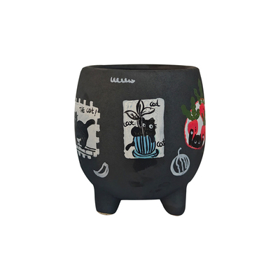 透气陶土手绘三足小花盆