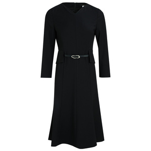 [优雅通勤]LANDI月夜黑V领长袖解构剪裁收腰连衣裙女2025秋冬新品