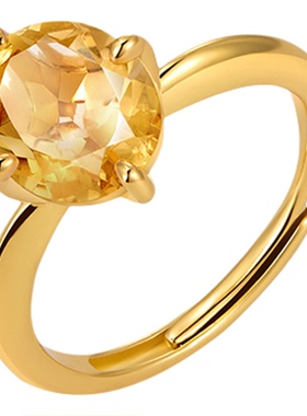 石头记天然黄水晶纯银戒指