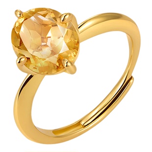 iSTONE/石头记天然黄水晶戒指女轻奢简约纯银金色可调节钻切指环