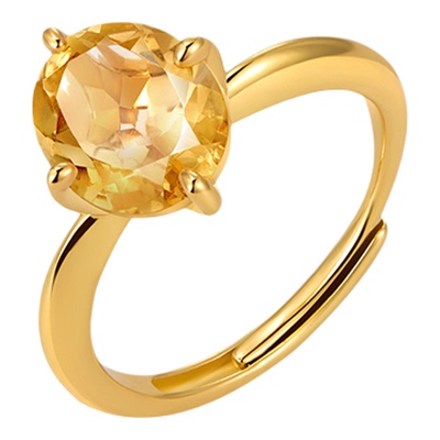 石头记天然黄水晶纯银戒指