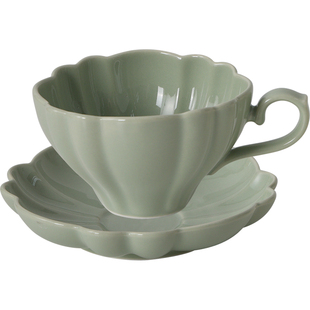 法式设计感花型咖啡杯碟套装优雅精致中古下午茶陶瓷拿铁杯红茶杯