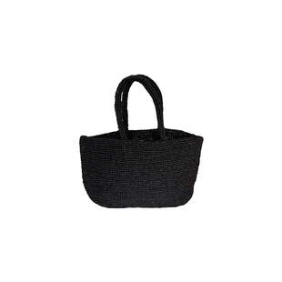 日系高级拉菲草编织包包女夏季黑色手提包度假沙滩包手拎包托特包