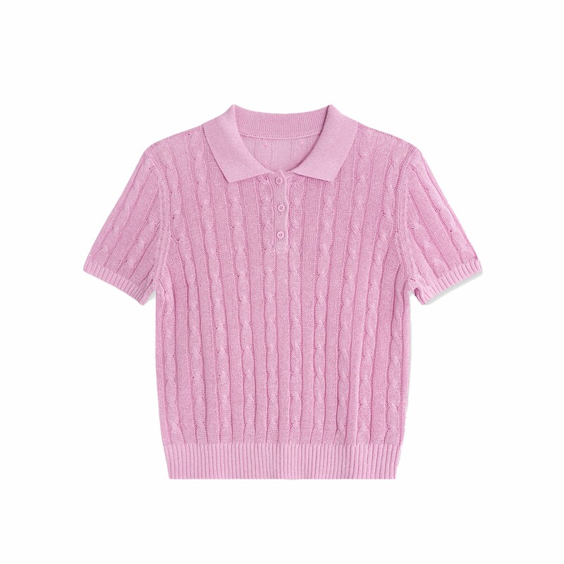 粉色回忆针织POLO衫女显瘦短袖