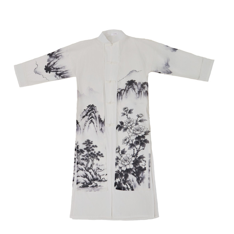 水墨印花武术服假两件长袍练功服