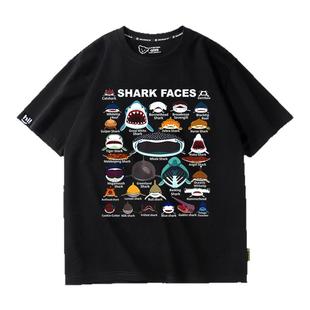 海洋动物鲨鱼SHARK艺术卡通短袖T恤纯棉男女宽松亲子童装半袖定制