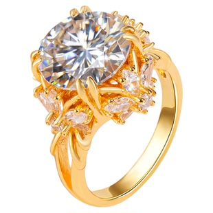 VISING珠宝5克拉金色莫桑钻石戒指求婚鸽子蛋钻戒925银