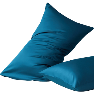 60支长绒棉贡缎蓝灰色白色纯全棉48*74通用尺寸枕套两只(一对)