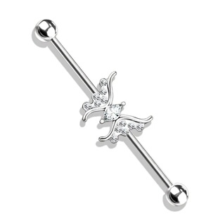 钛钢不过敏特长杆双耳洞耳钉耳桥耳骨杆气质蝴蝶蜻蜓粗针耳环耳饰