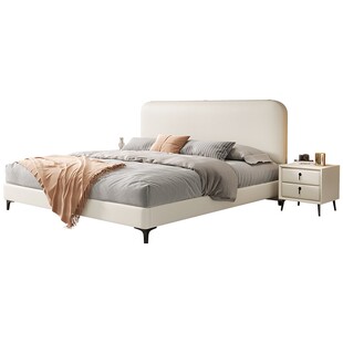 意式科技布床新款大床主卧现代简约奶油风1.8米双人次卧软包床